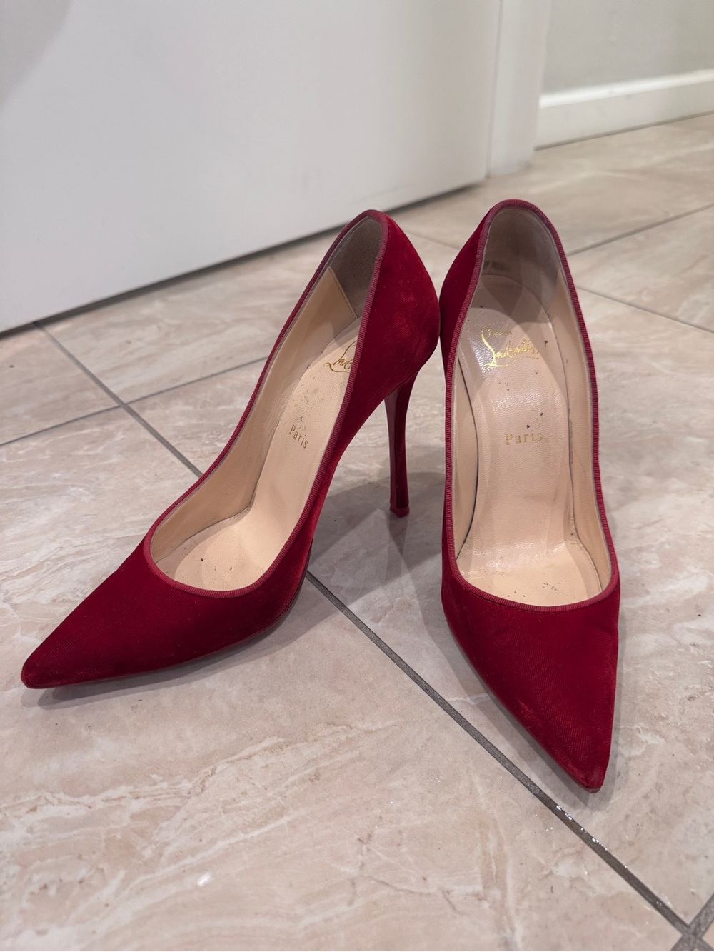 Christian Louboutin Red Suede Pointed Toe Stiletto Pumps